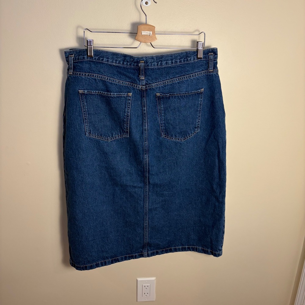 MNG Mango Denim Skirt Womens XXL Blue Midi Front Slit High Waisted 100% Cotton - Picture 7 of 8